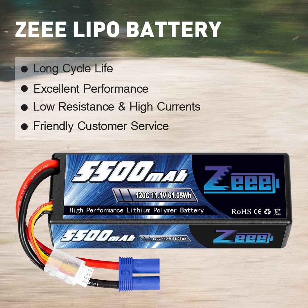 3S Lipo Battery 5500mAh 11.1V 120C Hard Case with EC5 Connector 2 Pack I4184