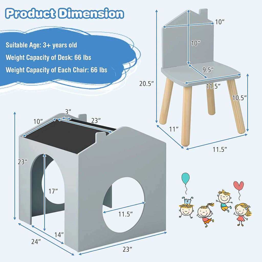 Kids Wood Table and Chair Set with Blackboard S355