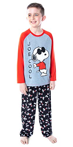 Peanuts Boys' Joe Cool Snoopy Pajamas Long Sleeve Raglan Shirt And Pant 2 Piece PJs Kids Sleepwear Set U174892