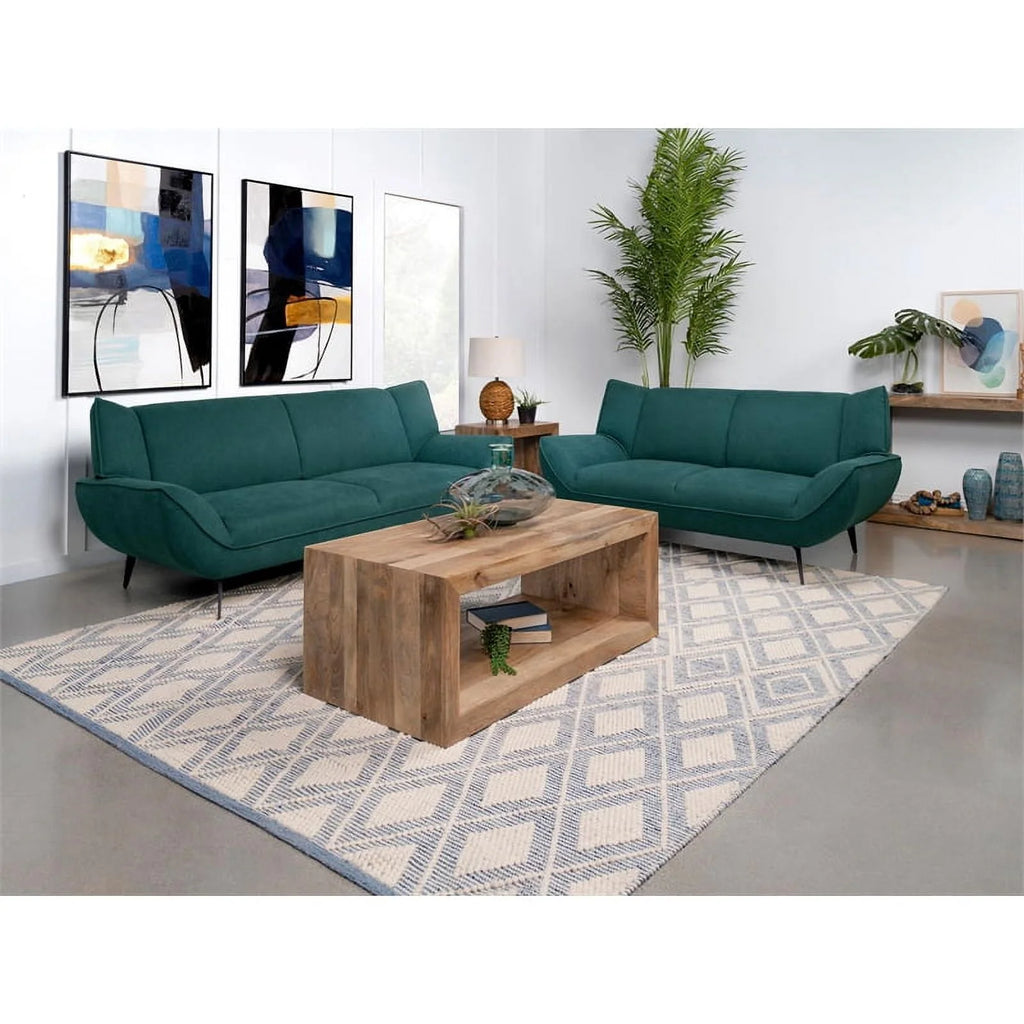 Teal Blue Black 2-Piece Fabric Metal Sofa Set F80473