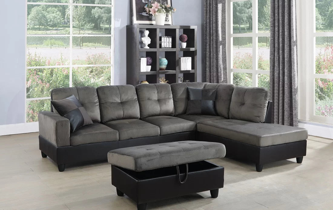 Microfiber Faux Leather Sofa Set With Ottoman S953