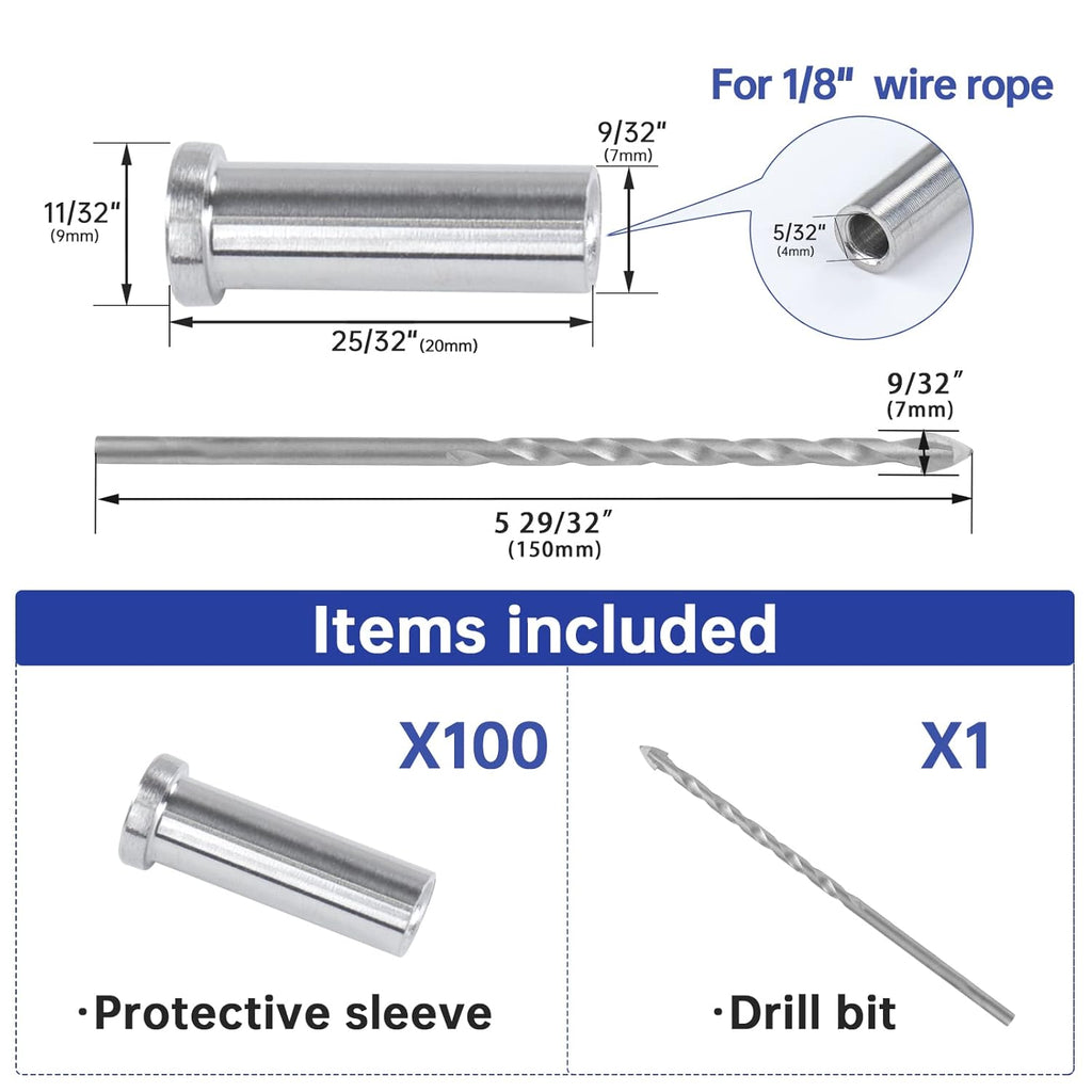 100 Pack Stainless Steel Protective Sleeves Cable Railing Kit W162850