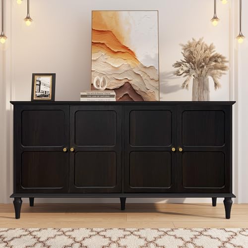 58'' Sideboard Cabinet with 4 Doors and Adjustable Shelves, Brown P67930