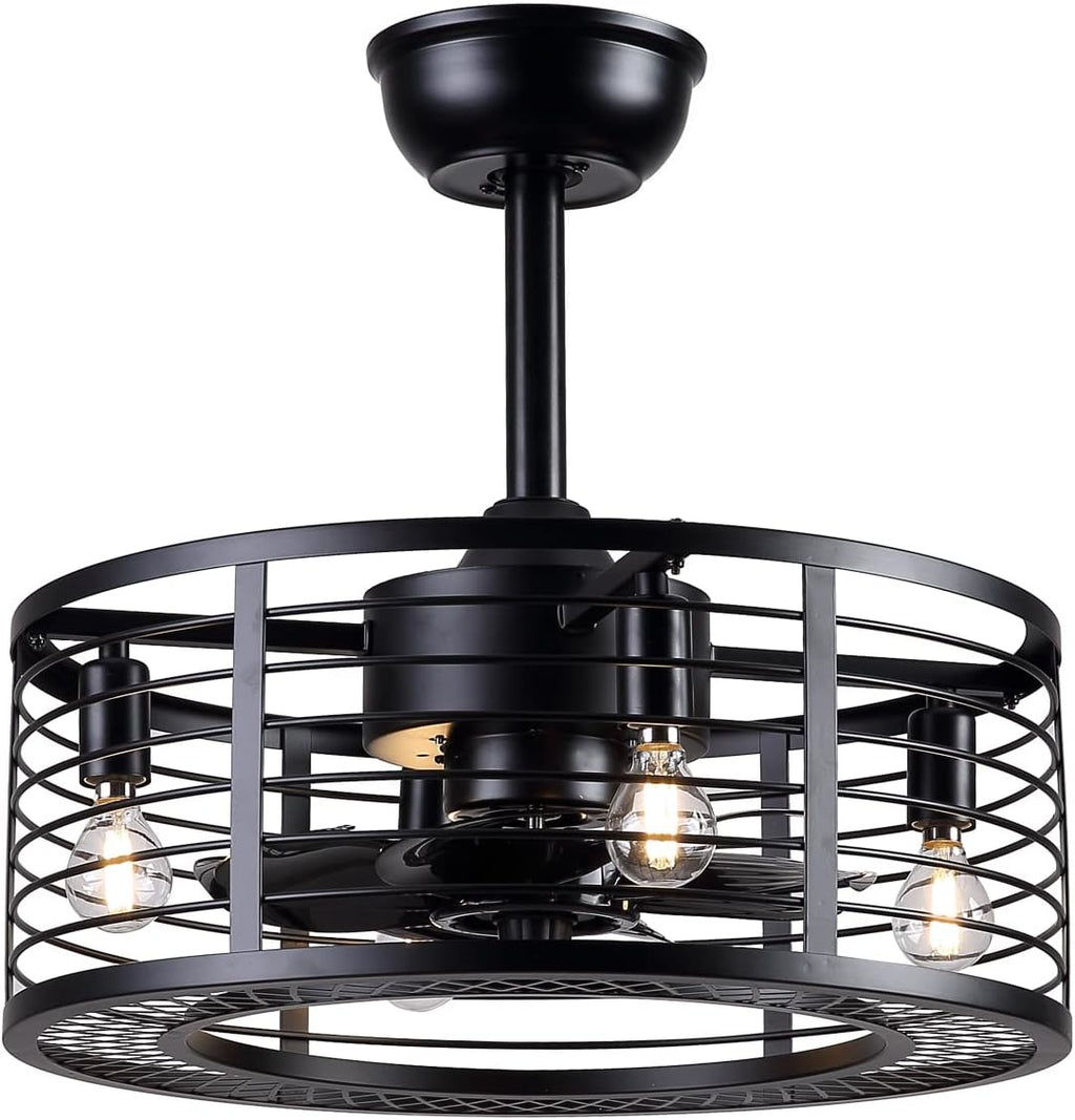 Black Caged Ceiling Fan with Lights T166