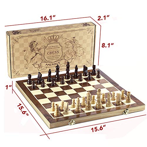 15 Inches Magnetic Wooden Chess Set with Folding Board U8906