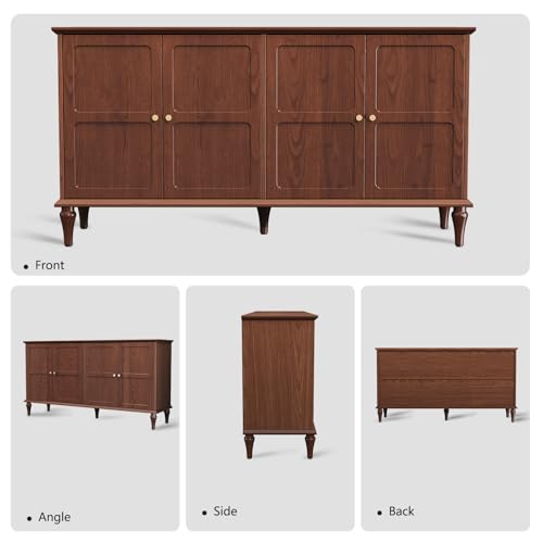 58'' Sideboard Cabinet with 4 Doors and Adjustable Shelves, Brown P67930