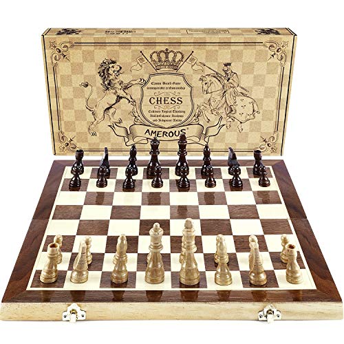 15 Inches Magnetic Wooden Chess Set with Folding Board U8906