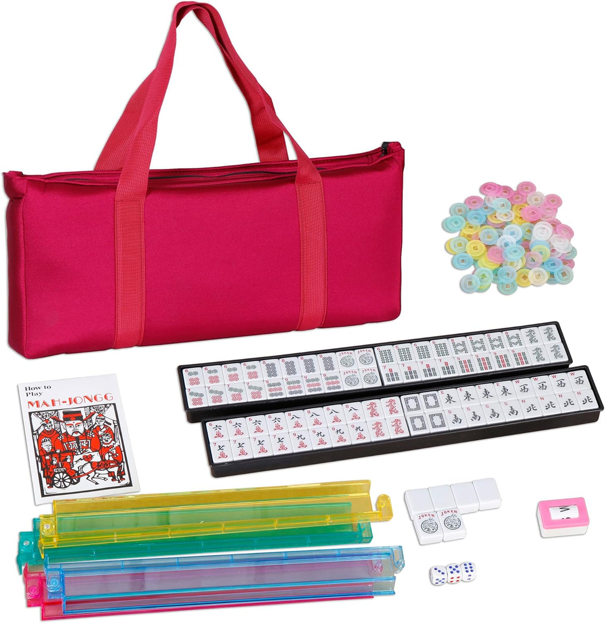 Cream White 166 Tiles Mahjong Set with Carrying Bag V24882