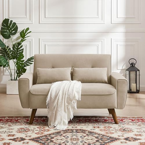 Green Small Loveseat Sofa with Wood Legs Y1389