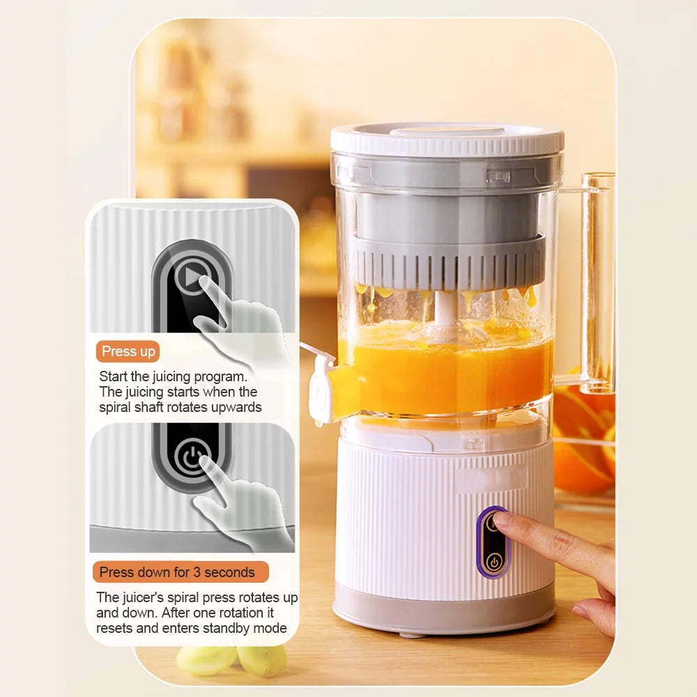 Electric Citrus Juicer Squeezer with Pulp Basket, 300ml, USB Charging, BPA-Free (White) V50116