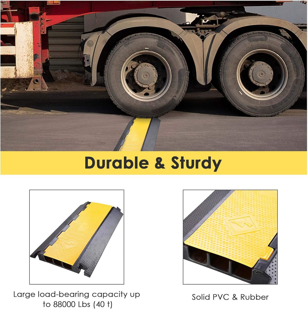 3 Channel Rubber Cable Ramp Cover Cord Protector Driveway Speed Bumps 88000 Lbs Pack of 2 F37723