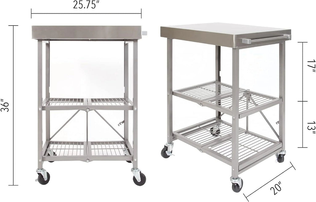 Stainless Steel 3-Tier Foldable Rolling Cart B6924