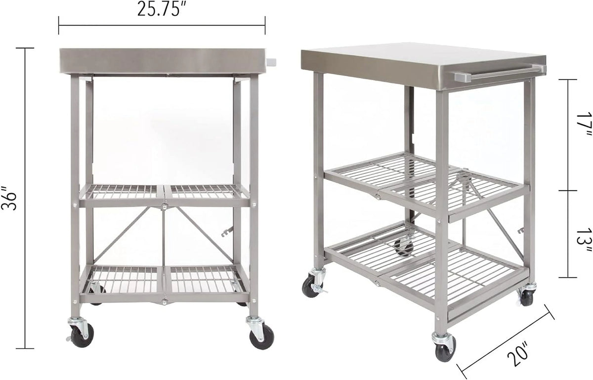 Stainless Steel 3-Tier Foldable Rolling Cart B6924