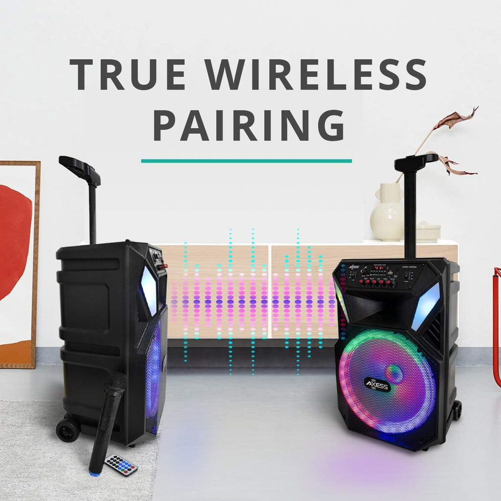 Bluetooth Speaker with 12” Woofer & 1.5 Tweeter, Portable PA Speaker with LED Lights, Wireless Mic, USB AUX TF Card FM & MIC V11978
