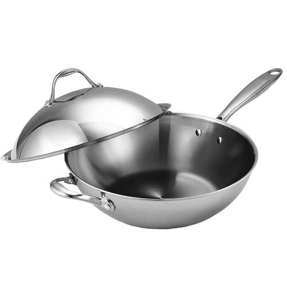 Stainless Steel 13-Inch Wok Pan with High Dome Lid F6995