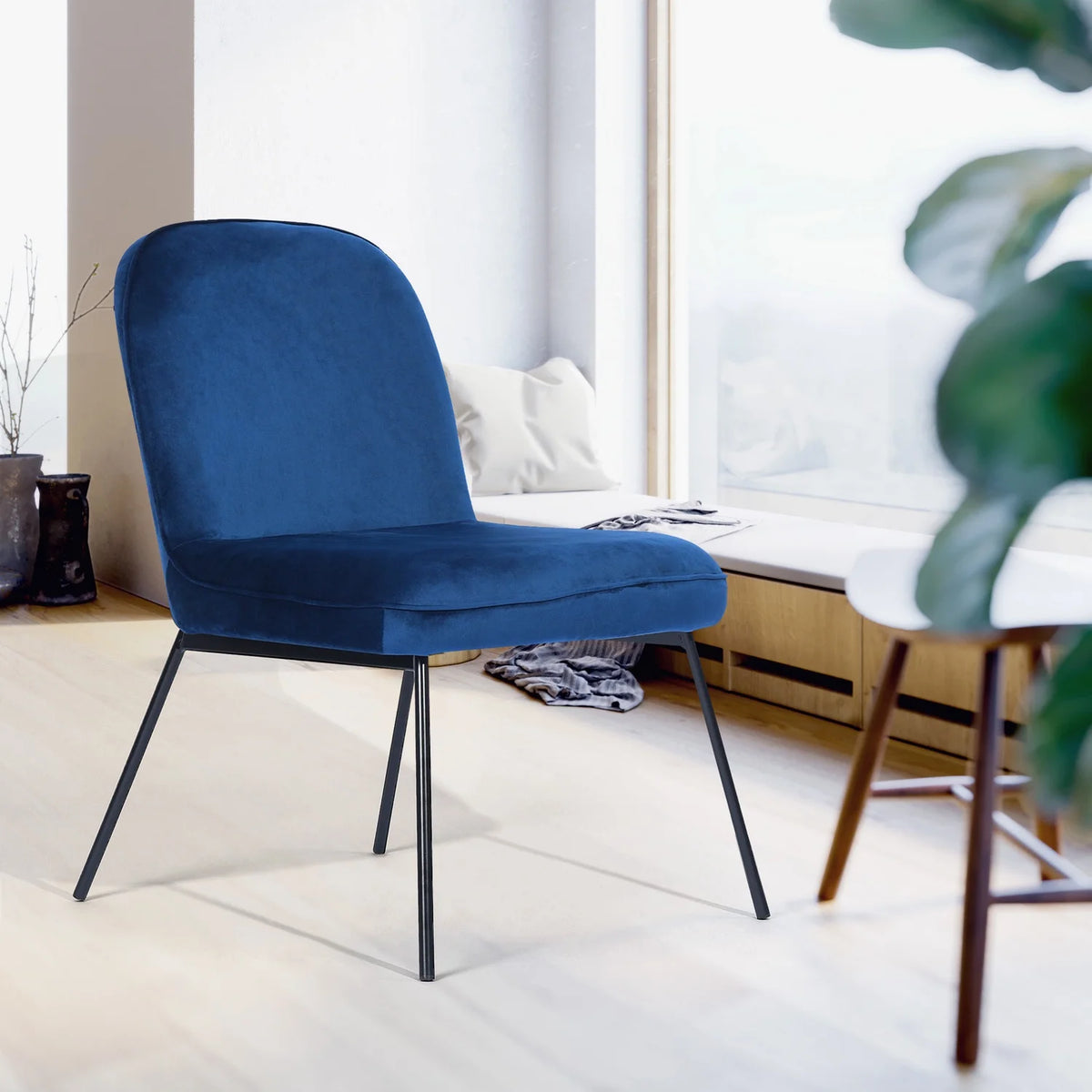 Velvet Accent Chair Set of 2 Navy Blue N716