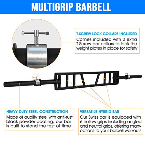 Multi Grip Barbell & Cable Attachment with 2 Collars D9130