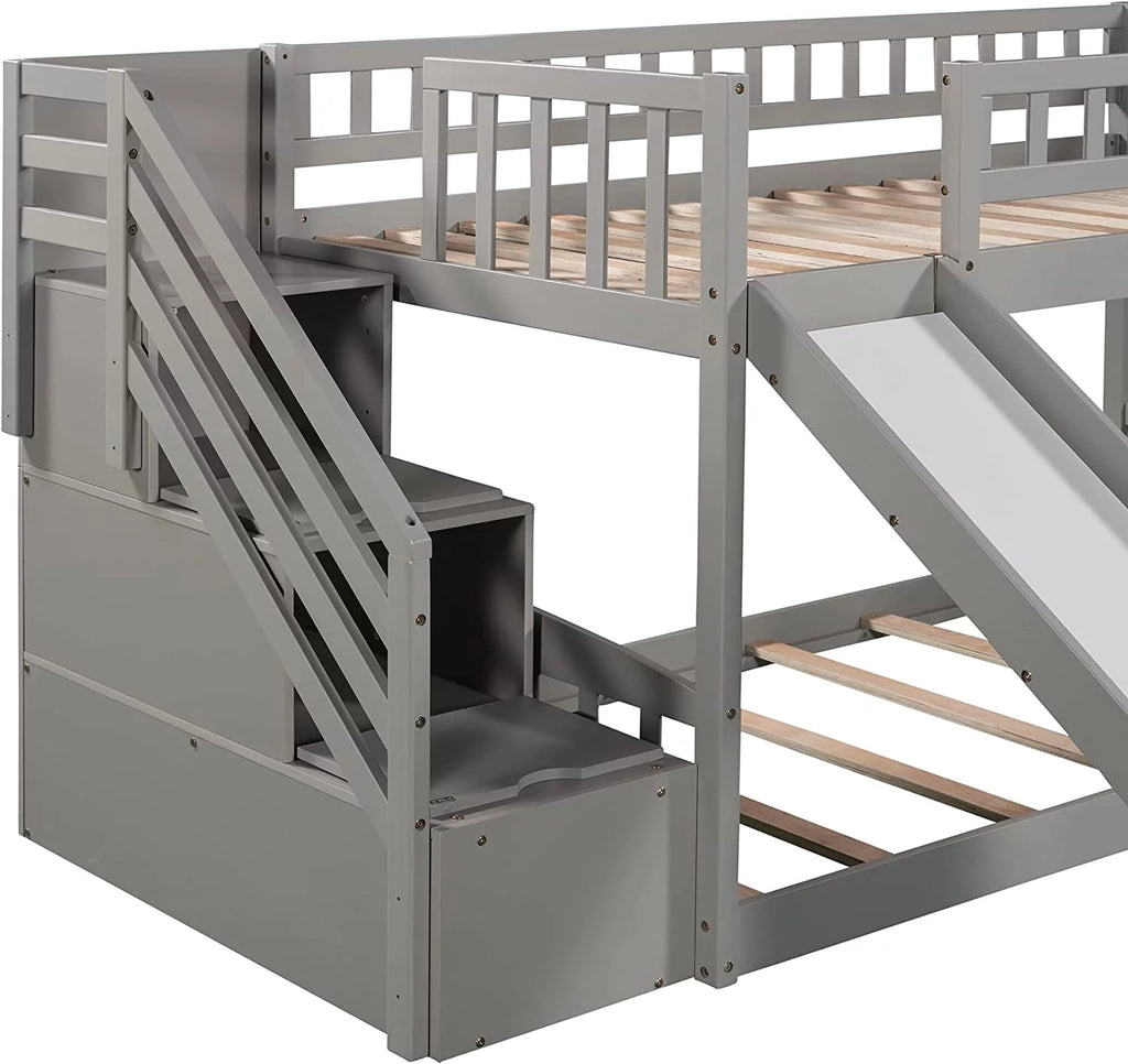 Wooden Bunk Bed with Slide and Guardrail T422785