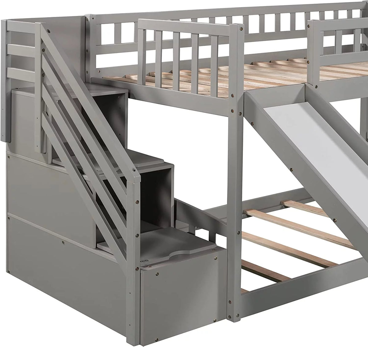 Wooden Bunk Bed with Slide and Guardrail T422785