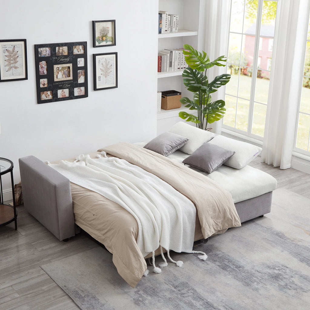 Queen Size L-Shaped Sleeper Sofa Bed with Storage Chaise N2646