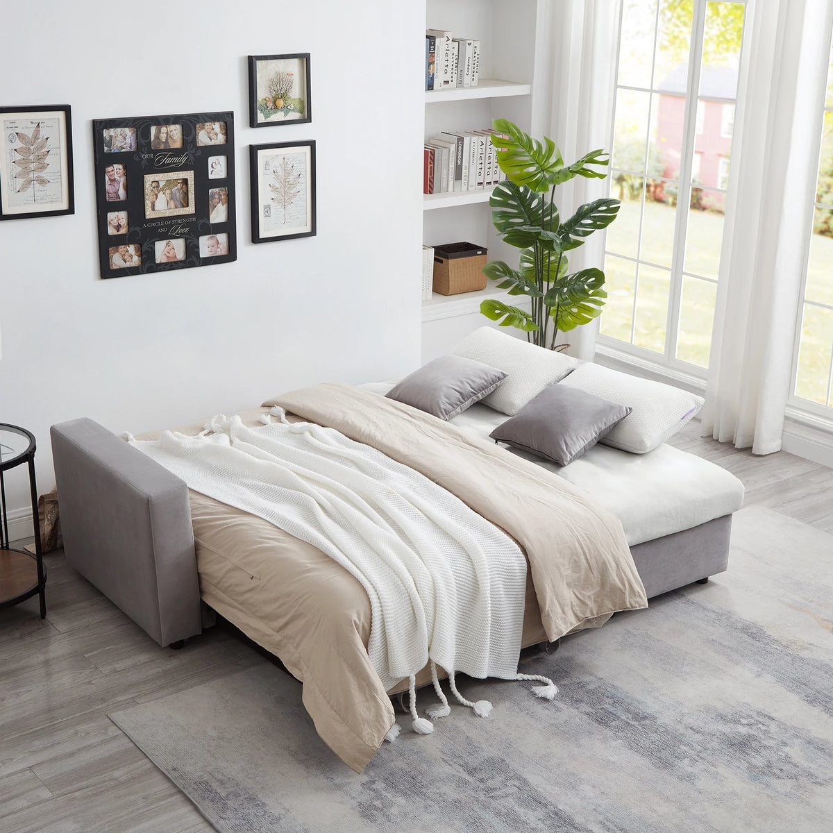 Queen Size L-Shaped Sleeper Sofa Bed with Storage Chaise N2646