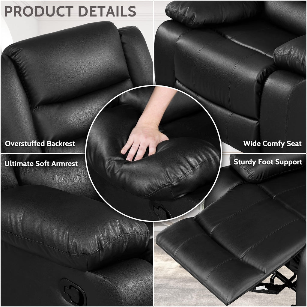 Oversized Faux Leather Manual Rocker Recliner Chair, Black W30626