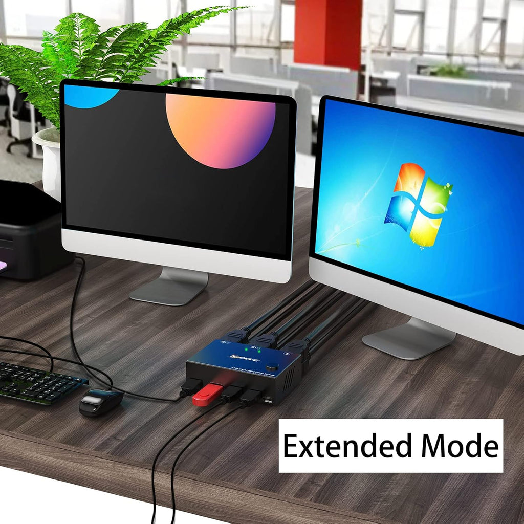 Dual Monitor KVM Switch HDMI 2 Port 4K@30Hz, USB HDMI Extended Display Switcher for 2 Computers Share 2 Monitors and 4 USB 2.0 Hub V4663
