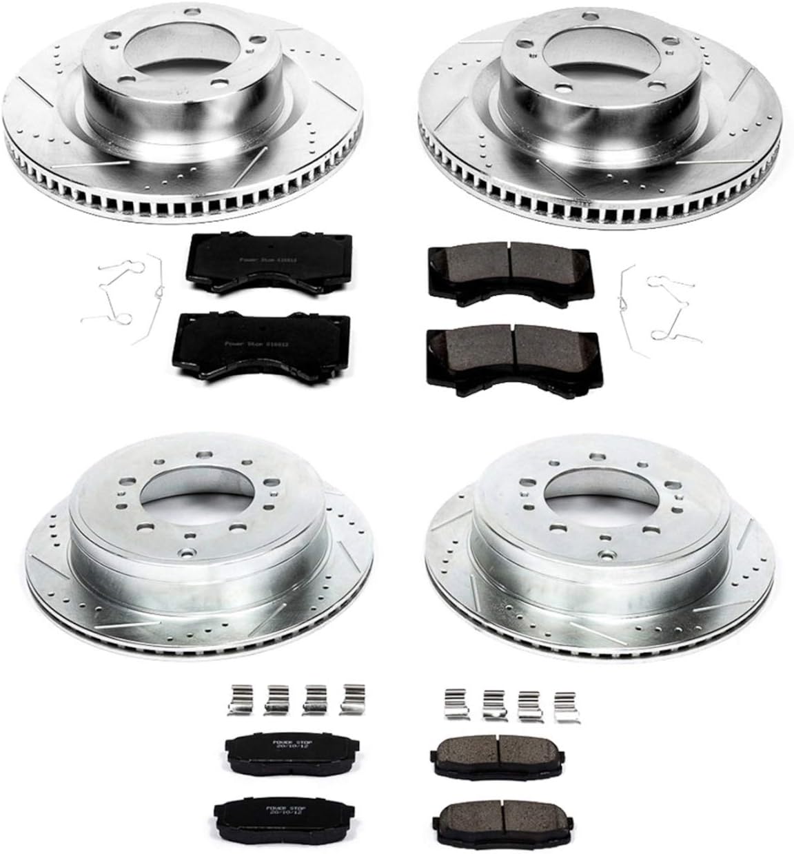 Front and Rear Carbon Fiber Brake Pads with Drilled & Slotted Brake Rotors Kit W4412