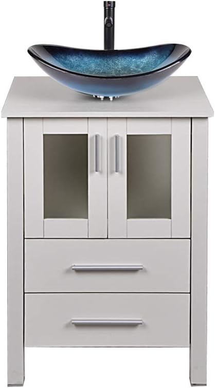24-Inch MDF Wood Dark Coffee Bathroom Vanity with Square Glass Sink Top T25859