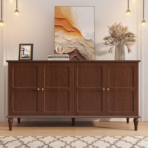 58'' Sideboard Cabinet with 4 Doors and Adjustable Shelves, Brown P67930