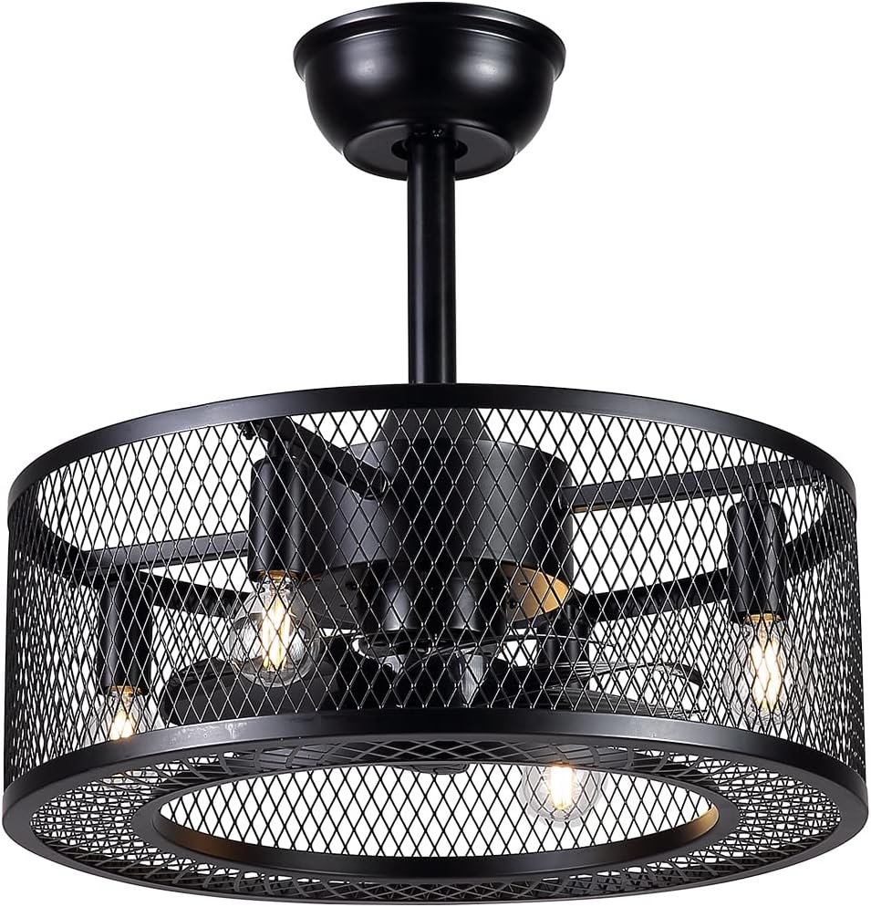 Black Caged Ceiling Fan with Lights T166