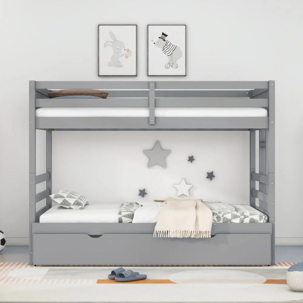 Twin over Pull-out Bunk Bed with Trundle Gray Y147777