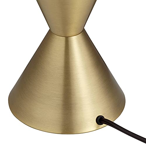 28" Tall Brass Metal Table Lamp with White Drum Shade F67370