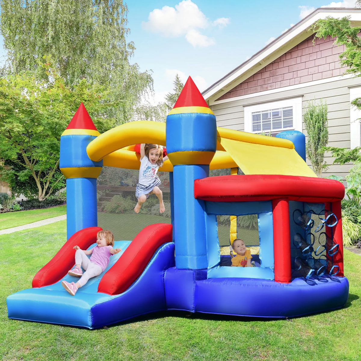 Inflatable Bounce House Castle Slide Bouncer with Basketball Hoop K4029