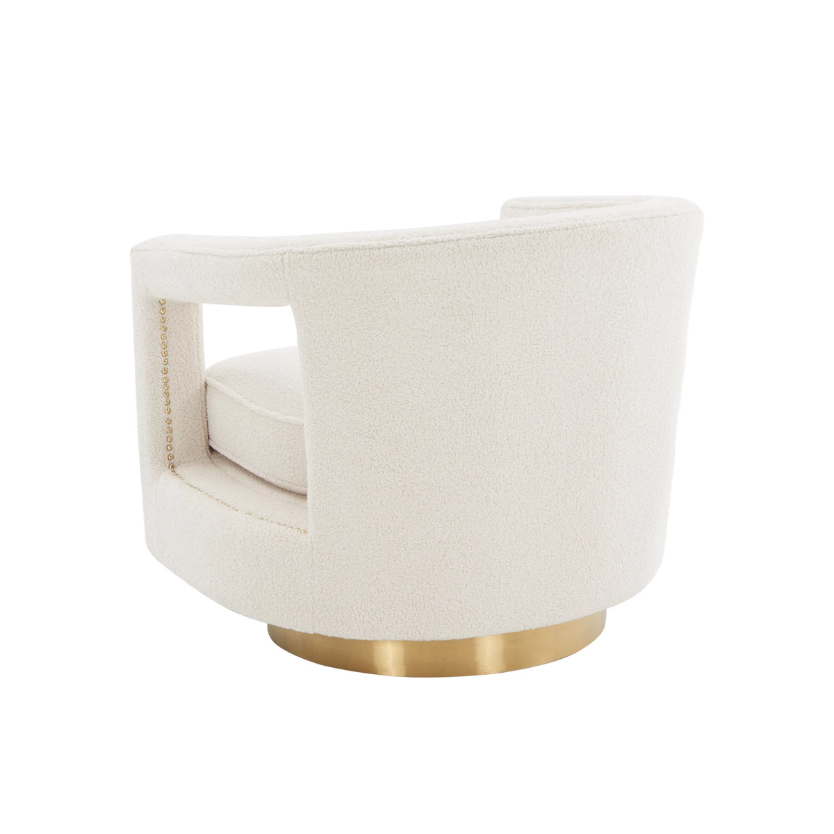 White Faux Fur Velvet Swivel Accent Chair with Gold Base Q8595