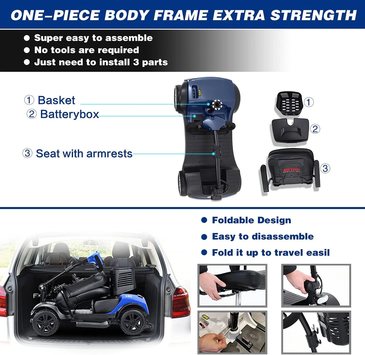 Blue Foldable 4 Wheel Mobility Scooter Z916478