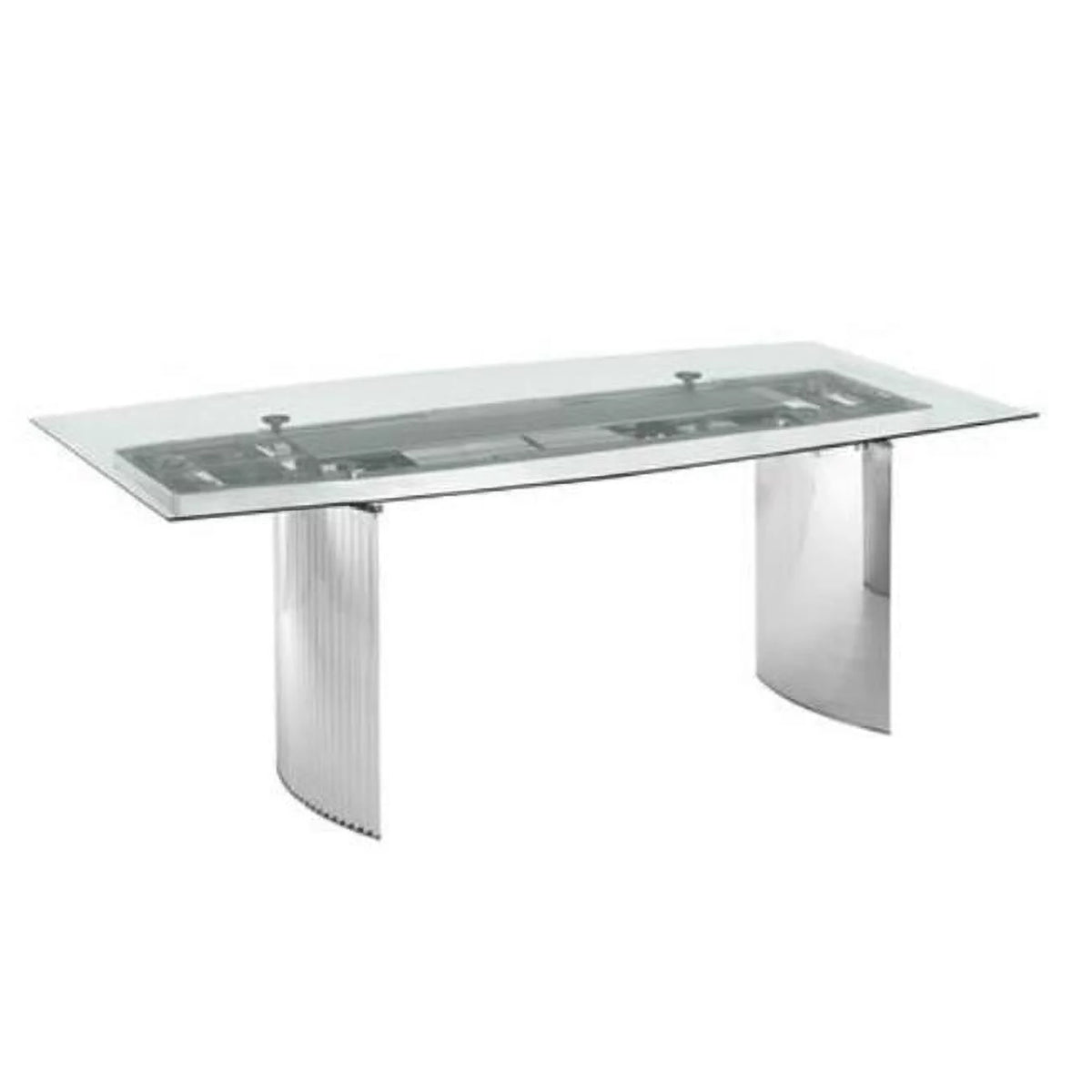 Clear Glass & Polished Stainless Steel Base Rectangular Frame Dining Table D33784