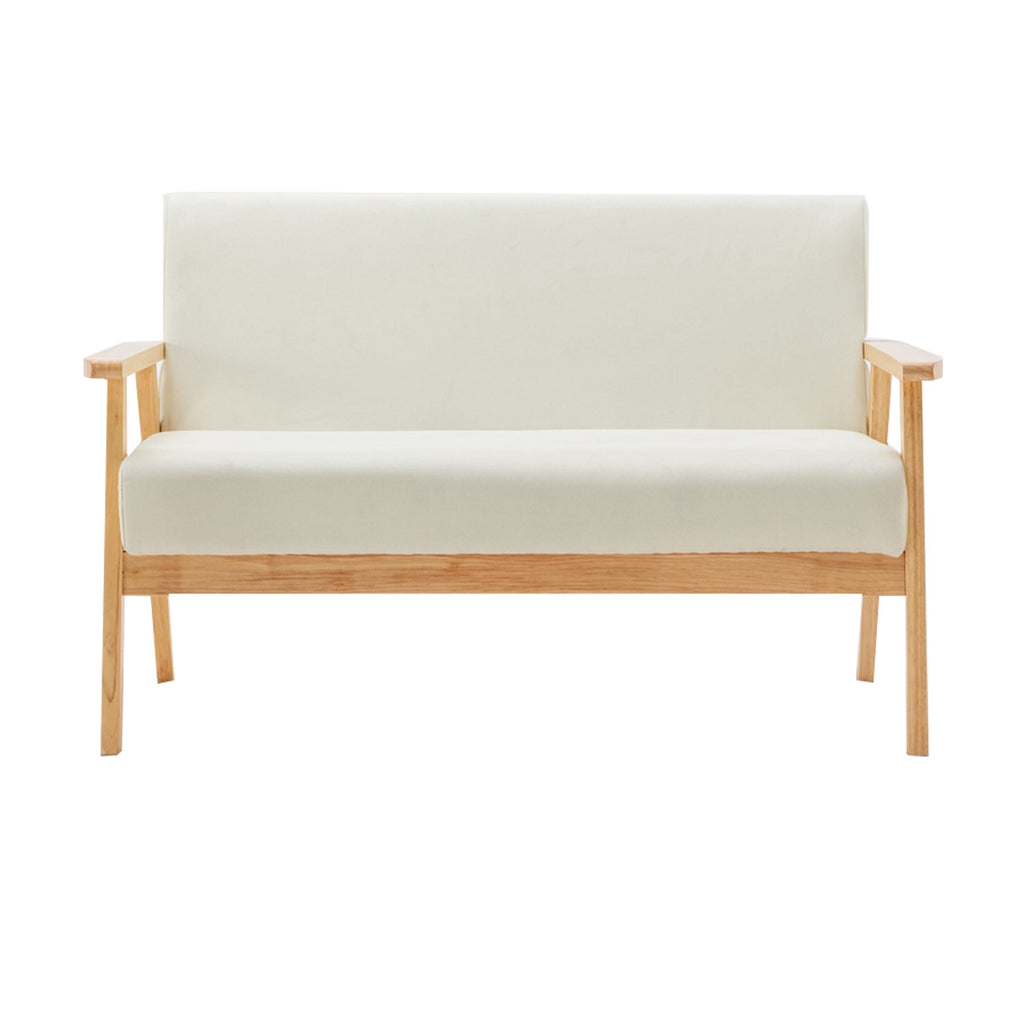3 Piece Loveseat and Chair Set, Ivory Fabric, Espresso Wood Frame F2830
