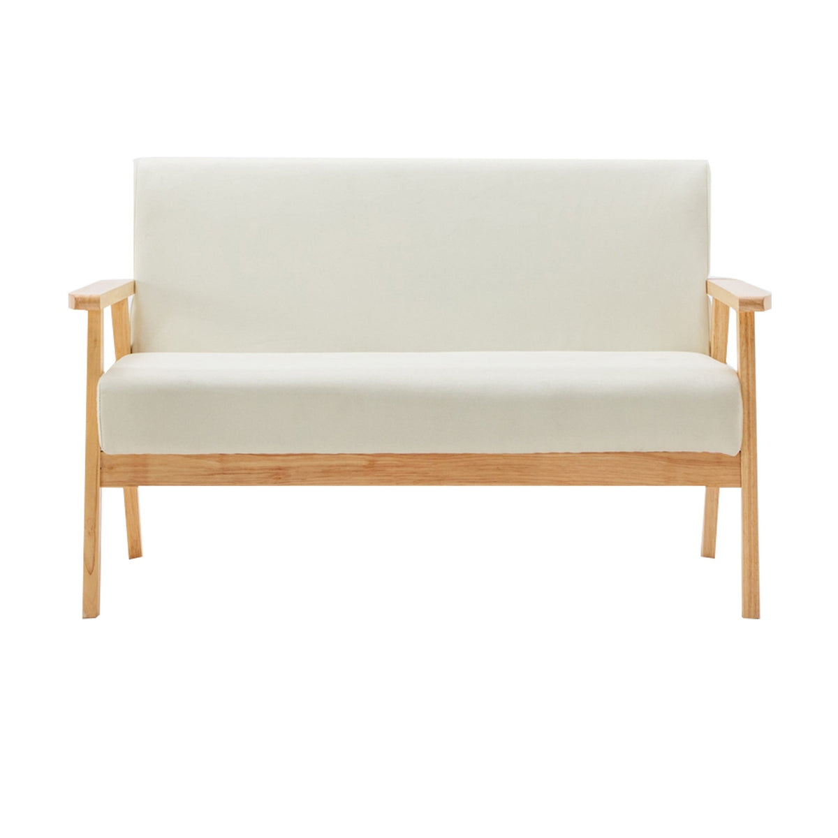 3 Piece Loveseat and Chair Set, Ivory Fabric, Espresso Wood Frame F2830