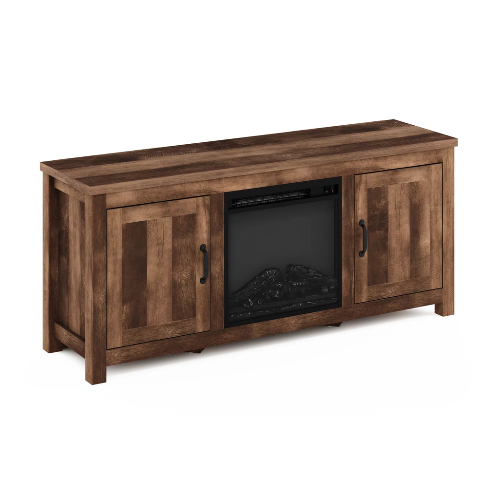Farmhouse Barn Door Fireplace TV Stand with Storage Cabinet for TV up to 60 Inch, Rustic Brown C2838
