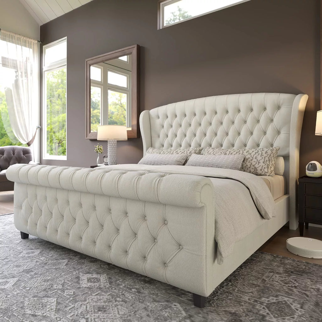 Queen Size Black Velvet Upholstered Platform Bed Frame H4376