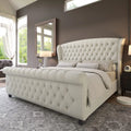Queen Size Black Velvet Upholstered Platform Bed Frame H4376