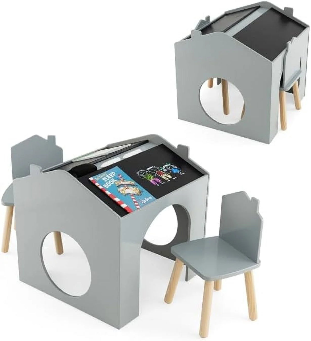 Kids Wood Table and Chair Set with Blackboard S355
