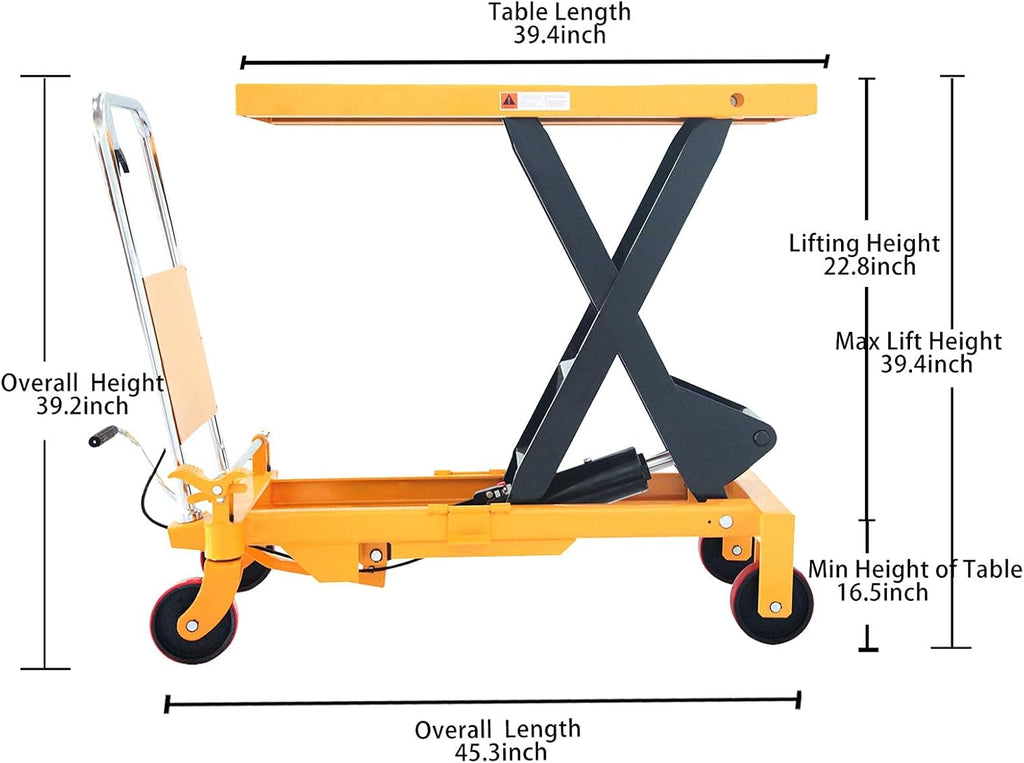 Single Scissor Hydraulic Lift Table/Cart 1760lbs Capacity 39.4 Lifting Height J8528