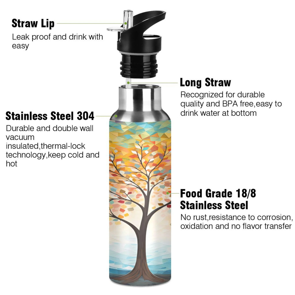 Orange Tree Abstract Stainless Steel Insulated Water Bottle with Straw Lid K592207
