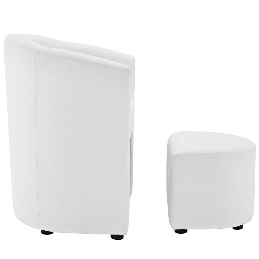 White Faux Leather Accent Chair with Ottoman F64279