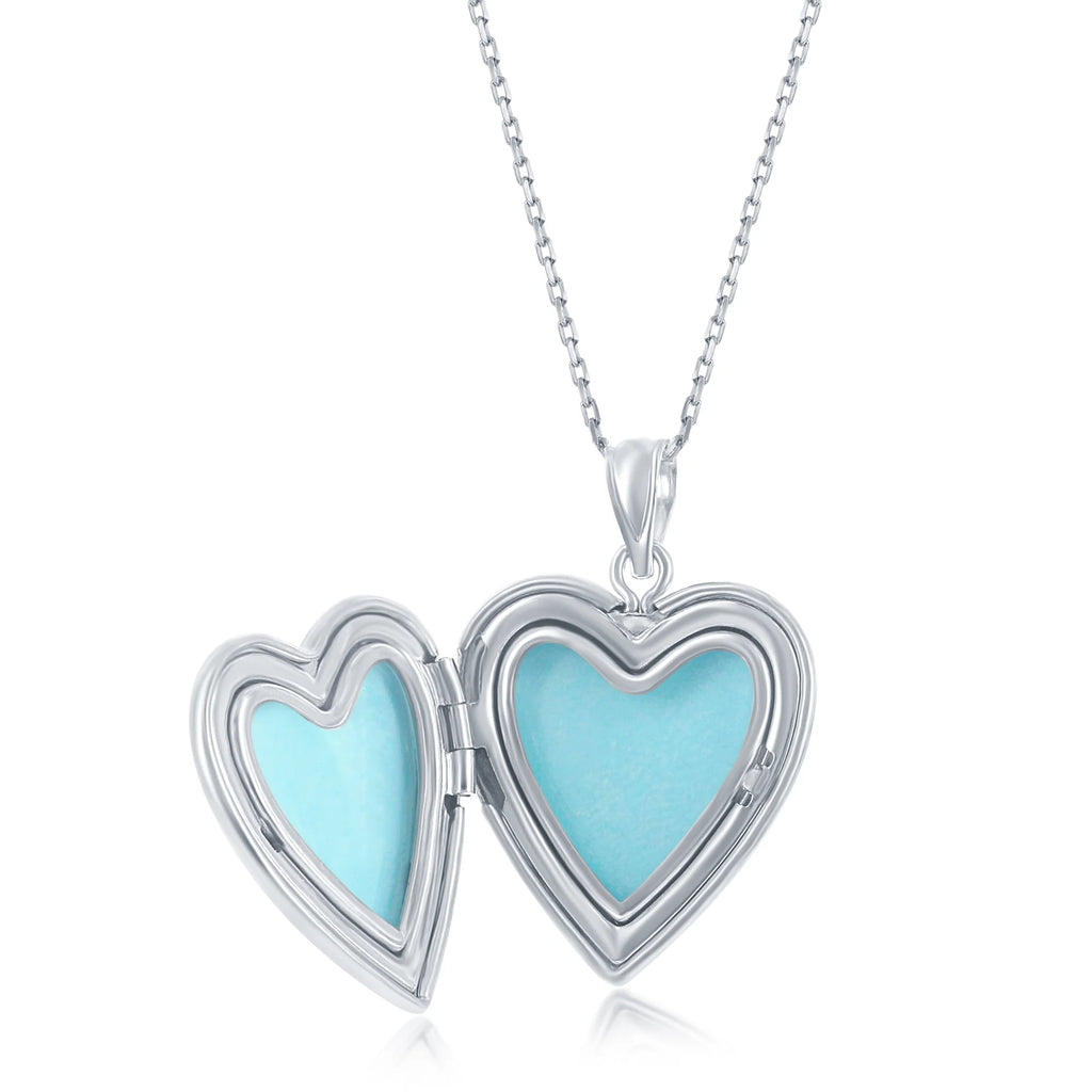 925 Sterling Silver Rhodium Plated Heart Locket Pendant Necklace B845