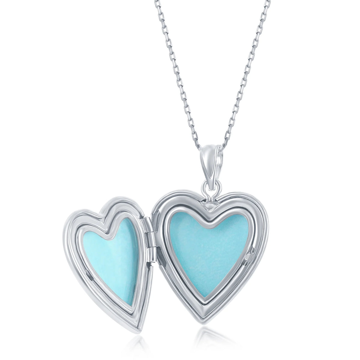 925 Sterling Silver Rhodium Plated Heart Locket Pendant Necklace B845