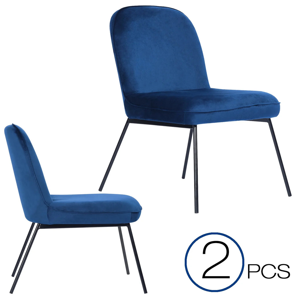 Velvet Accent Chair Set of 2 Navy Blue N716