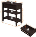 3-Tier Narrow Side Table with Drawer and Storage Shelves, Espresso K77240